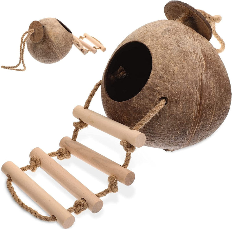 PATKAW Hamster Coir Nest 43X13X13Cm Coconut Hut Natural Coconut Hamster Hideout Ladder Coconut Shell Nest Hanging Hamster House Bed Small Animal Cage Nest Accessories