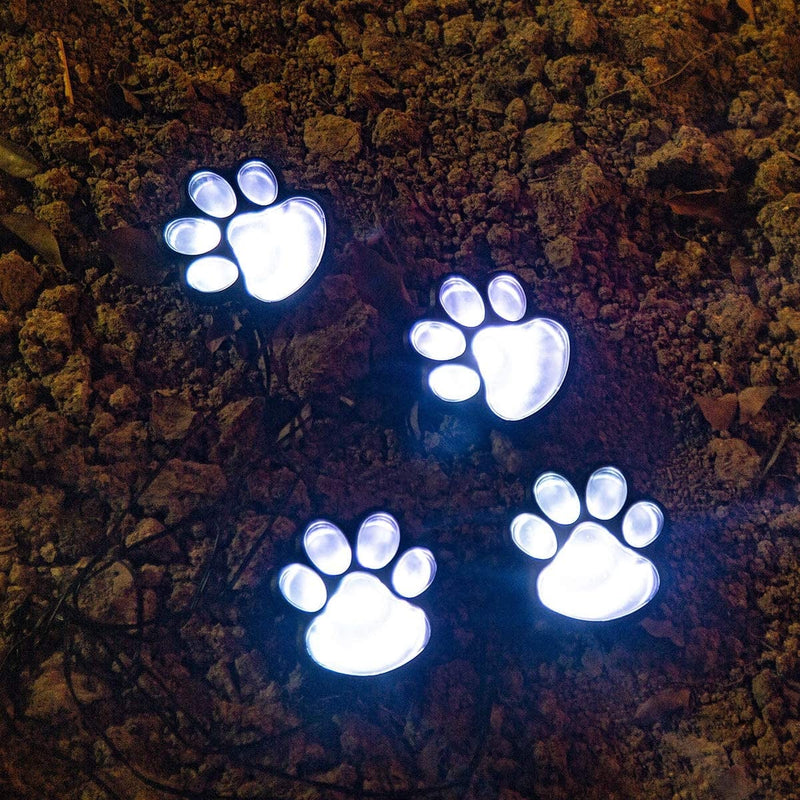 Paw Print Solar Outdoor Lights, Solar Lights Outdoor Waterproof Dog Paw Lights(Set of 4), Cat Puppy Animal Garden Lights Path Paw Lamp Walkway Lighting for Patio,Yard,Any Pet Lover(Solar White Paw)