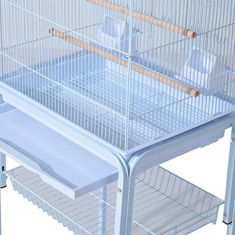 Pawhut 63" Metal Indoor Bird Cage Starter Kit with Detachable Rolling Stand, Storage Basket, and Accessories, White