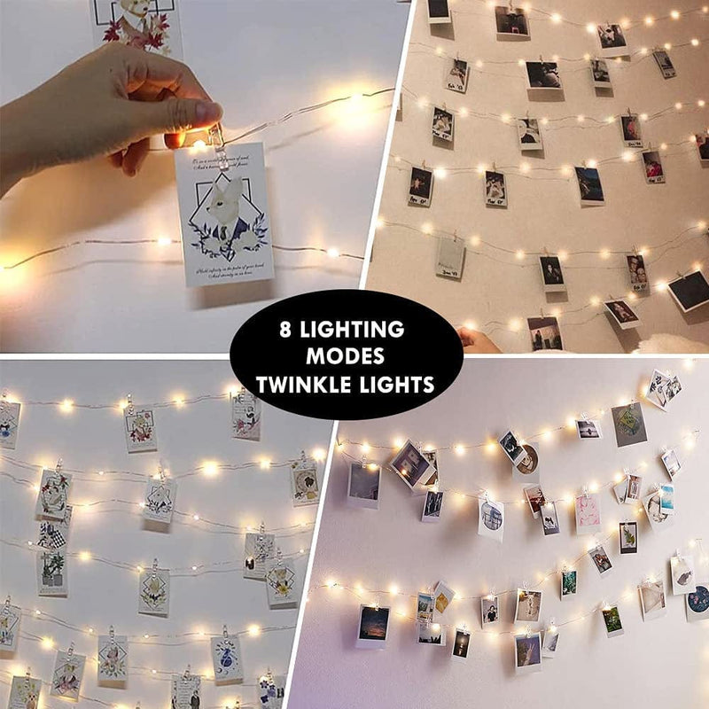 Photo Clip String Lights with Remote, 33FT 100 LED Fairy Lights Picture Clips, 8 Modes USB Powered String Light with 50 Clear Clips for Dorm, Bedroom, Christmas, Party, Wedding Decor (Warm White)
