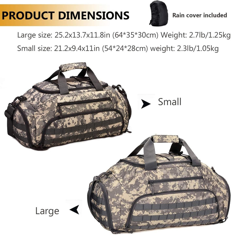 Protector plus Tactical Duffle Bag Men Sports Gym Backpack Military MOLLE Luggage Suitcase Travel Camping Outdoor Rucksack (Rain Cover & Patch Included), ACU, 45L