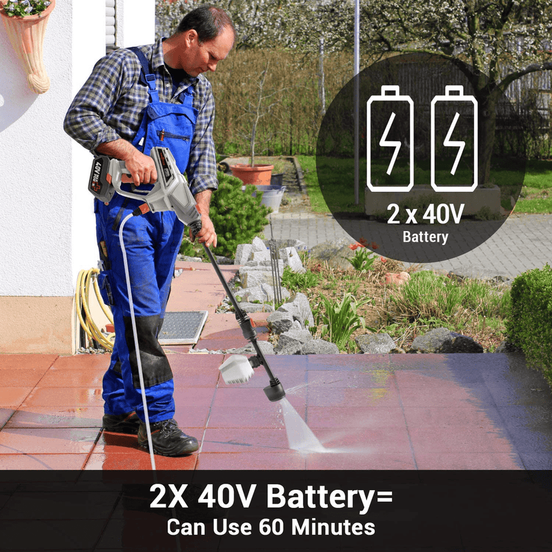 ROCKPALS Cordless Pressure Washer, 2 x 40V Batteries Max 870 PSI Power Washer with Accessories, Portable Power Cleaner with 6-in-1 Adjustable Nozzle, Suitable for Washing Cars/Fences/Siding