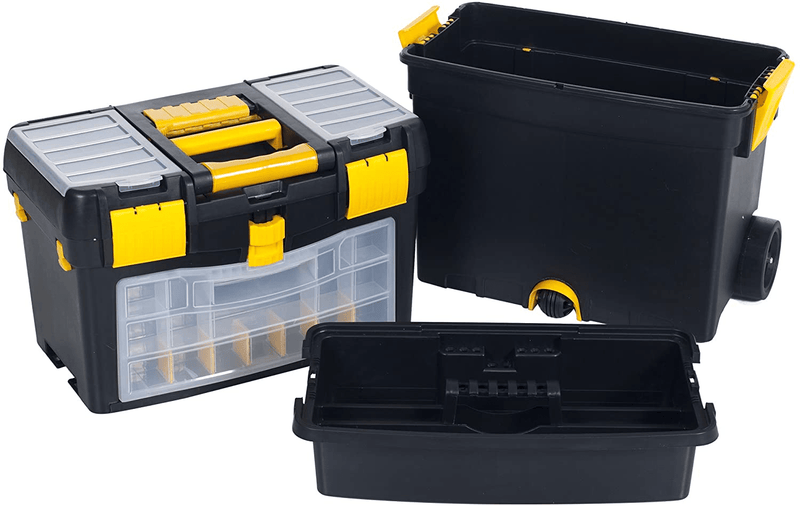 Rolling Tool Box with Wheels, Foldable Comfort Handle, and Removable Top – Toolbox Organizers and Storage by Stalwart
