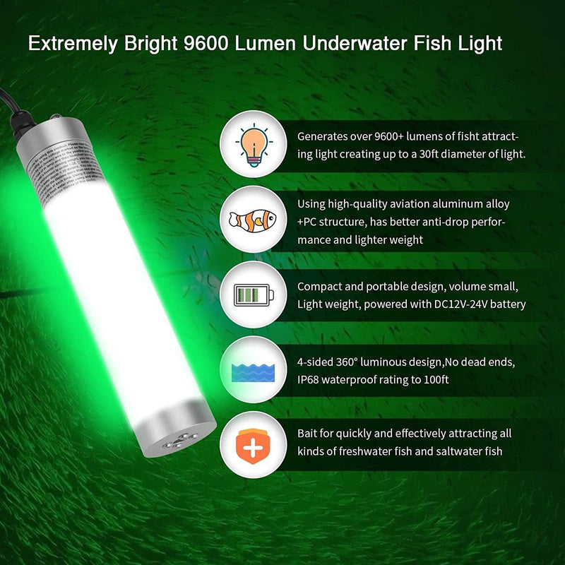 Rullpulu Underwater Fishing Lights, 30W 80W 150W Super Bright 3500 9600 20900 Lumens Premium Durable Aluminum DC12V-24V 20Ft 26Ft Power Cord Night Fish Bait LED Attractants Lamp