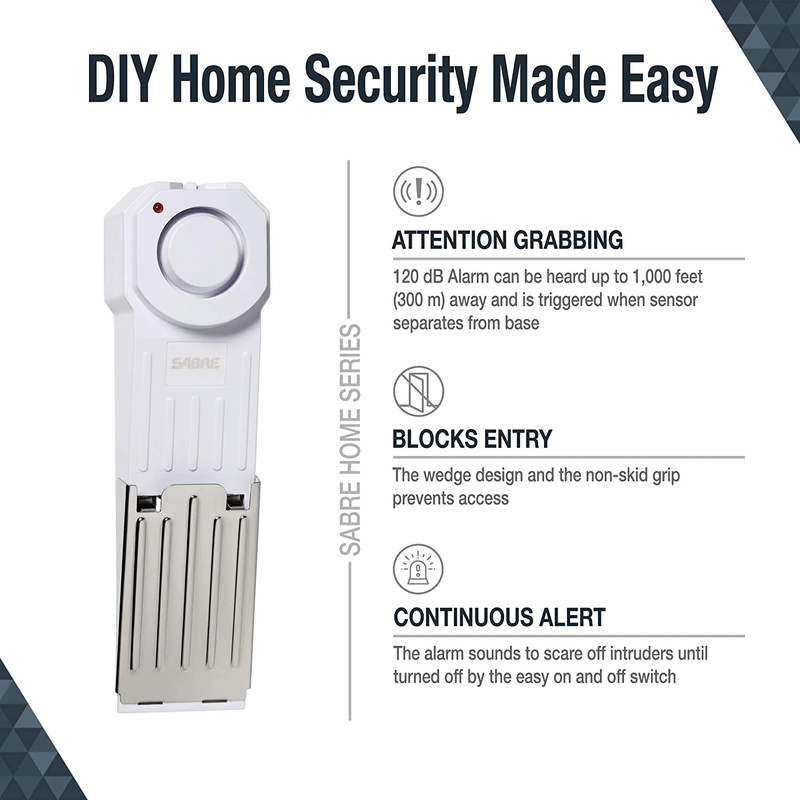 SABRE HS-DSA Wedge Door Stop Security Alarm with 120 dB Siren --- Great for Home, Travel, Apartment or Dorm