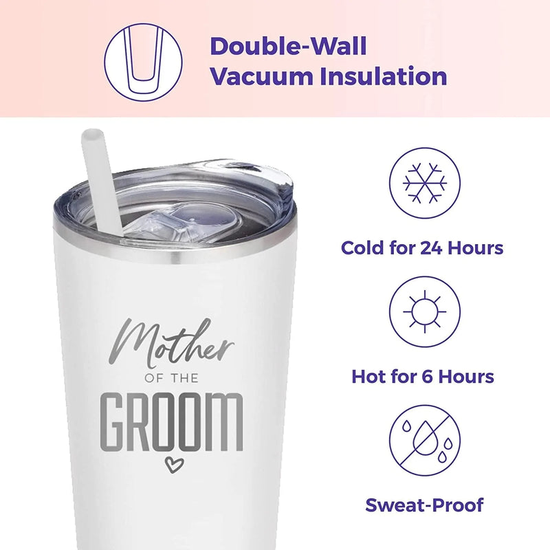 Sassycups Mother of the Groom Cup | Engraved Vacuum Insulated Stainless Steel Tumbler with Straw for Groom'S Mom | Engagement Gifts | Mother of the Groom Gifts| Bridal Party Travel Mug
