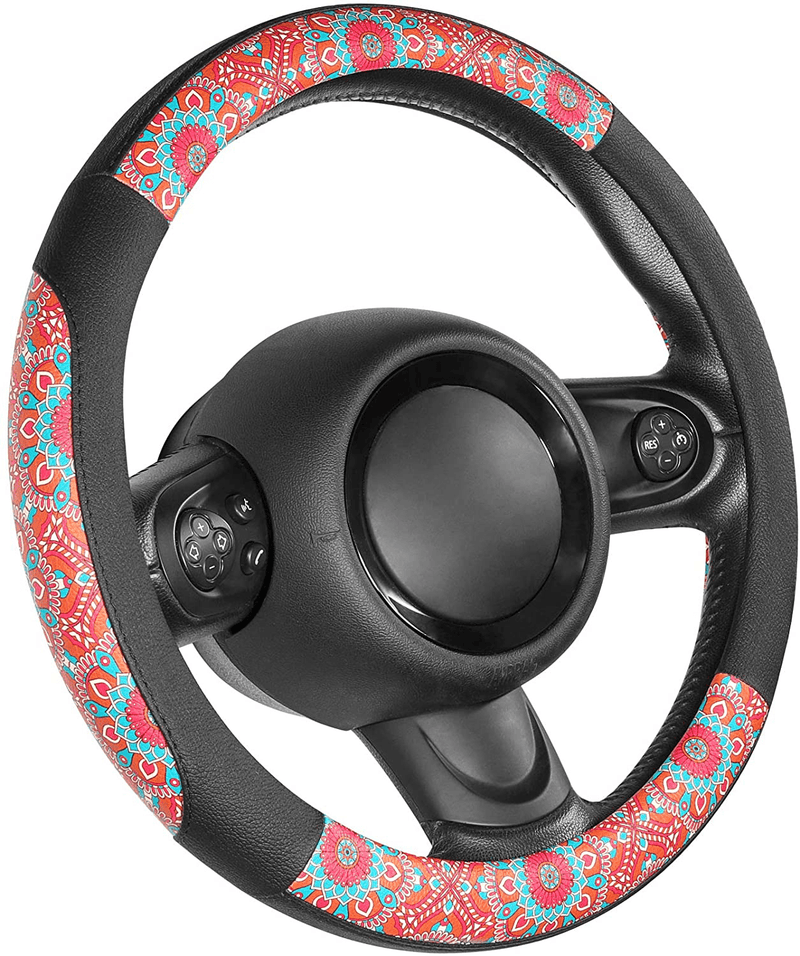 SEG Direct Black and Beige Microfiber Leather Auto Car Steering Wheel Cover Universal 15 inch