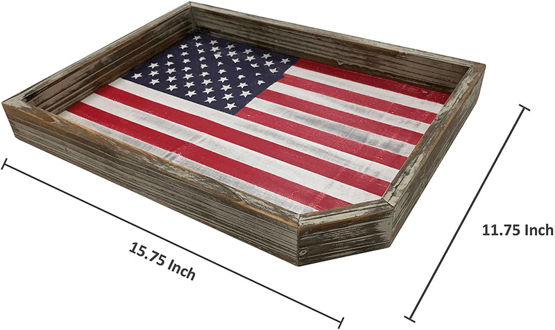 Serving Tray Vintage Whitewashed Wood American Flag Rustic Wooden USA Decorative Display Holder