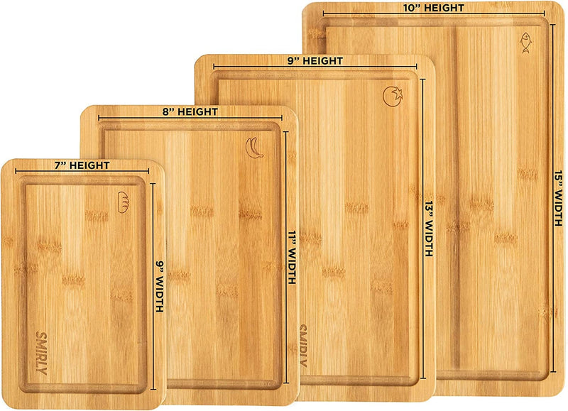 SMIRLY Bamboo Cutting Boards for Kitchen - Bamboo Cutting Board Set, Chopping Board Set - Wood Cutting Board Set with Holder - Wooden Cutting Board Set (Large & Small)