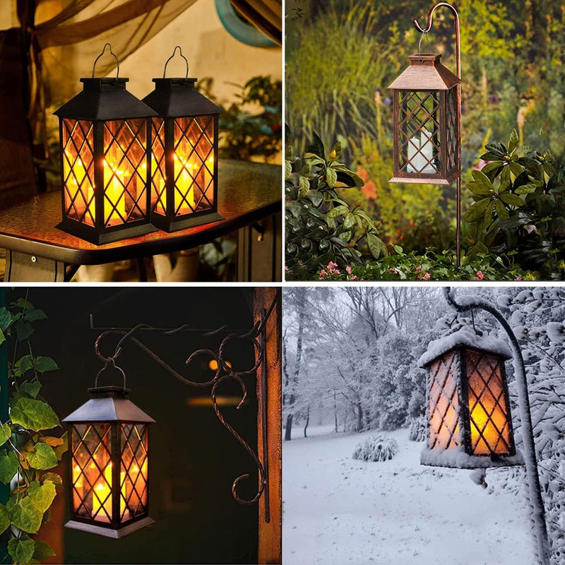 Solar Outdoor Lantern, Garden Hanging Waterproof Lanterns PVC Upgrade 3 LED Flickering Flameless Candle Decorative Lights for Garden (Grid Candle)