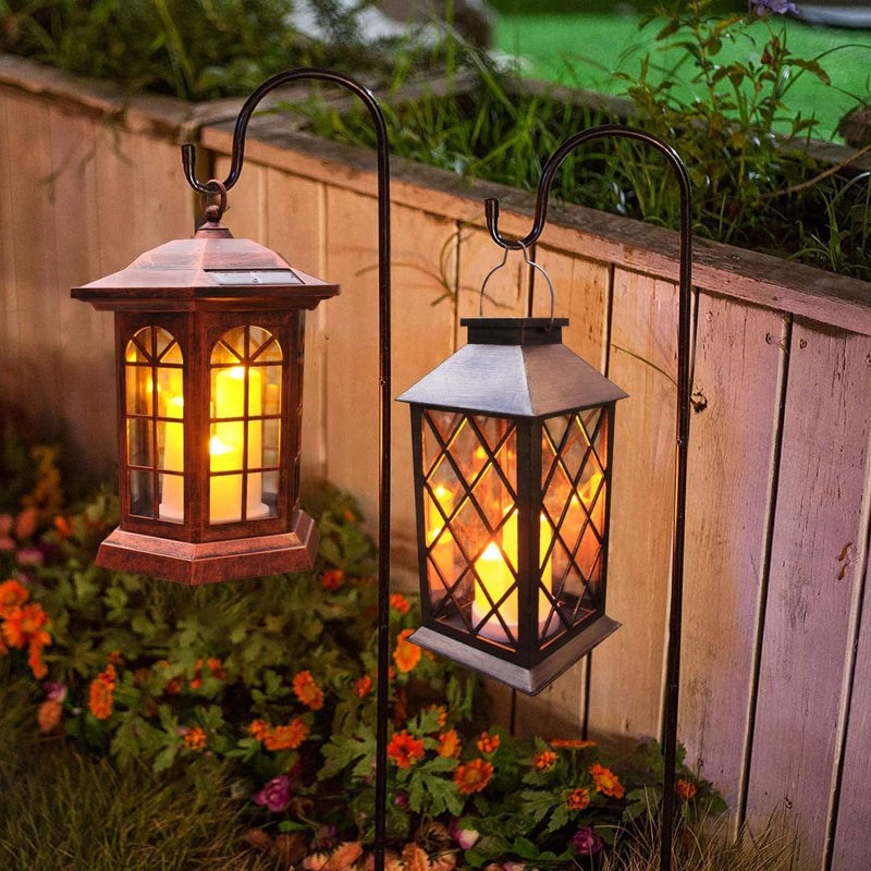 Solar Outdoor Lantern, Garden Hanging Waterproof Lanterns PVC Upgrade 3 LED Flickering Flameless Candle Decorative Lights for Garden (Grid Candle)