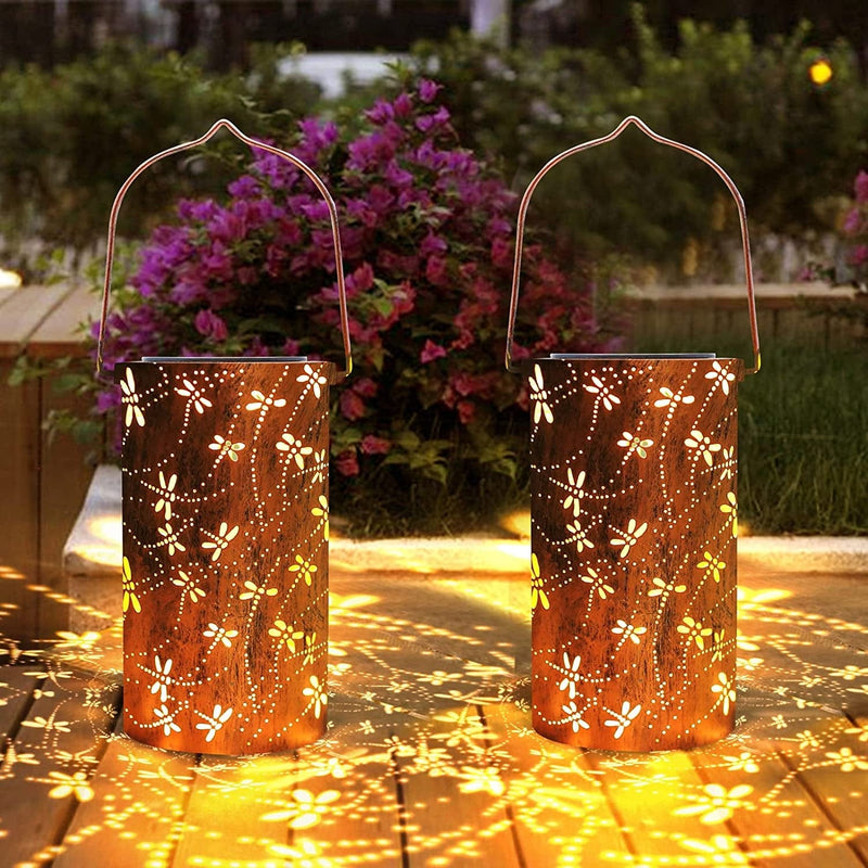 Solar Outdoor Lanterns Hanging Bohemian Solar Lights Outdoor Waterproof Garden Light, Metal Lantern Dragonfly Solar Table Light LED Lantern for Garden, Patio, Yard