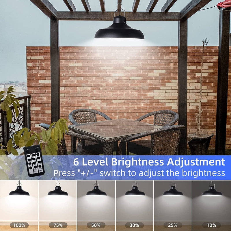 Solar Pendant Lights Indoor - Outdoor Solar Shed Lights with Remote 3 Color Temperature Light, Adjustable Brightness Lighting, IP65 Waterproof Solar Barn Lamp for Home Shed Barn Patio Garden Yard