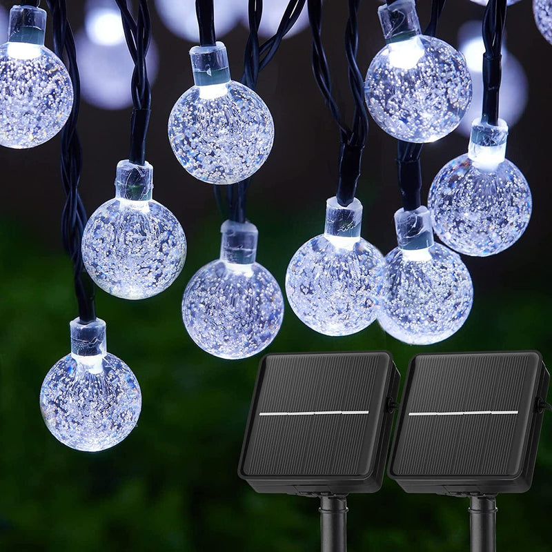Solar String Lights Outdoor 60 Led 35.6 Feet Crystal Globe Lights with 8 Lighting Modes, Waterproof Solar Powered Patio Lights for Garden Yard Porch Wedding Party Decor (Warm White)