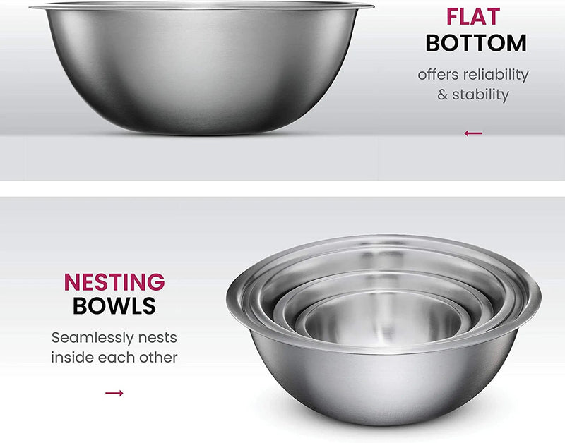 Stainless Steel Mixing Bowls (Set of 6) Stainless Steel Mixing Bowl Set - Easy to Clean, Nesting Bowls for Space Saving Storage, Great for Cooking, Baking, Prepping