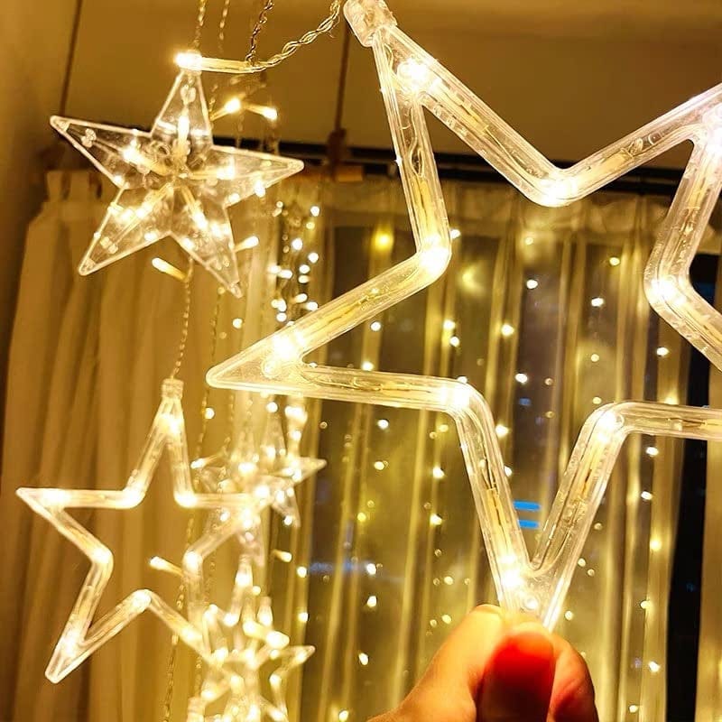 Star Fairy Lights,Curtain String Lights,Twinkle Christmas Lights for Bedroom Wedding Party Home Garden,Indoor Outdoor Hanging Lights,Wall Decorations Home Decor,Warm White