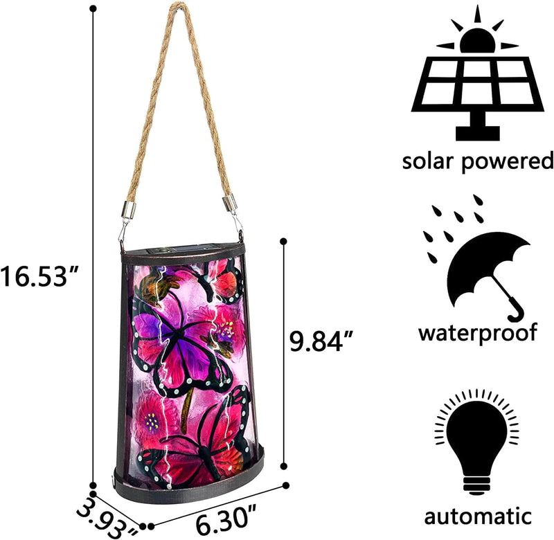 SUBOLO Hanging Solar Lantern Outdoor Waterproof LED Solar Butterfly Lights Tabletop Lamp for Outdoor Patio Garden