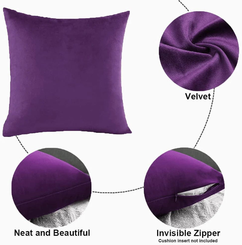 Throw Pillow Cover Velvet Purple - 18 X 18 Inch Purple Pillow Cushion Cover - Set of 2 Square Eggplant Cushion Case, Gift for Sofa, Chair, Bedroom and Nordic Home Decor (Eggplant Purple, 18"X18")