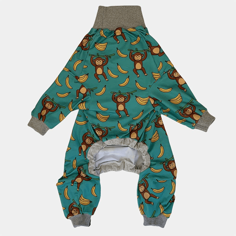 Tooth and Honey Pitbull Pajamas/Monkey Banana Print Dog Onesie Jumpsuit Full Coverage Lightweight Pullover Dog Pjs