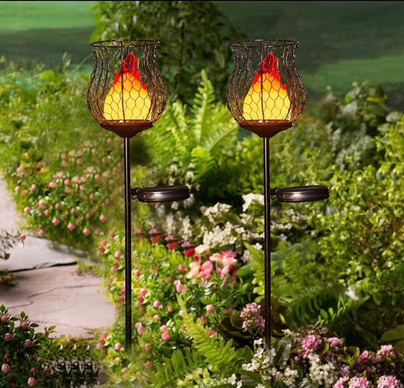 Torch Solar Garden Lights 2 Pack Waterproof Flickering Flame Solar Lanterns