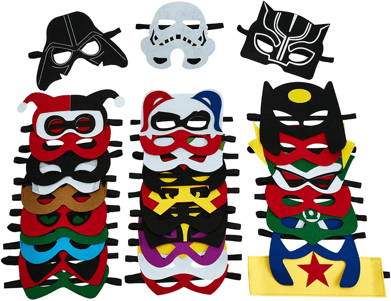 totteri 30pcs Superhero Masks for Kids Birthday Costumes, Felt Mask Party Favor Cosplay Toy for Boys and Girls