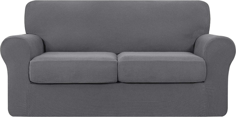 TOYABR 3 Pieces Sofa Slipcover Removable Couch Cover with 2 Separate Cushions, Washable Loveseat Slipcovers, High Stretch Soft Furniture Protector for Pets and Kids (Medium,Dove Gray)
