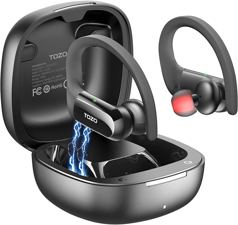 TOZO T5 Bluetooth Headphones True Wireless Earbuds Sport Earphones Touch Control Headset with Wireless Charging,Bass Stereo,Sweatproof for Running, Gym, Workout