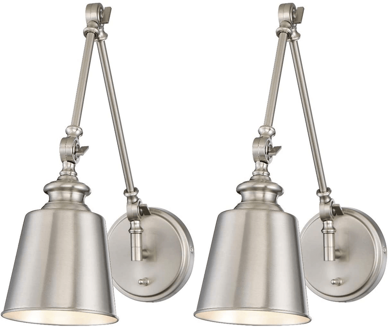 Trade Winds Lighting TW90033BN Set of 2 Transitional 1-Light Swing Arm Wall Lamp, 100 Watts, in Brushed Nickel