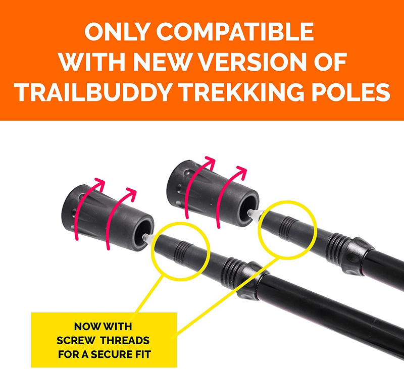 Trailbuddy 6-Piece Pack Replacement Rubber Tips for Trekking Poles - Threaded Screw-On Pole Tip Protectors Fits Most Standard Hiking Poles - 11Mm Hole Diameter - Shock Absorbing, Adds Grip & Traction