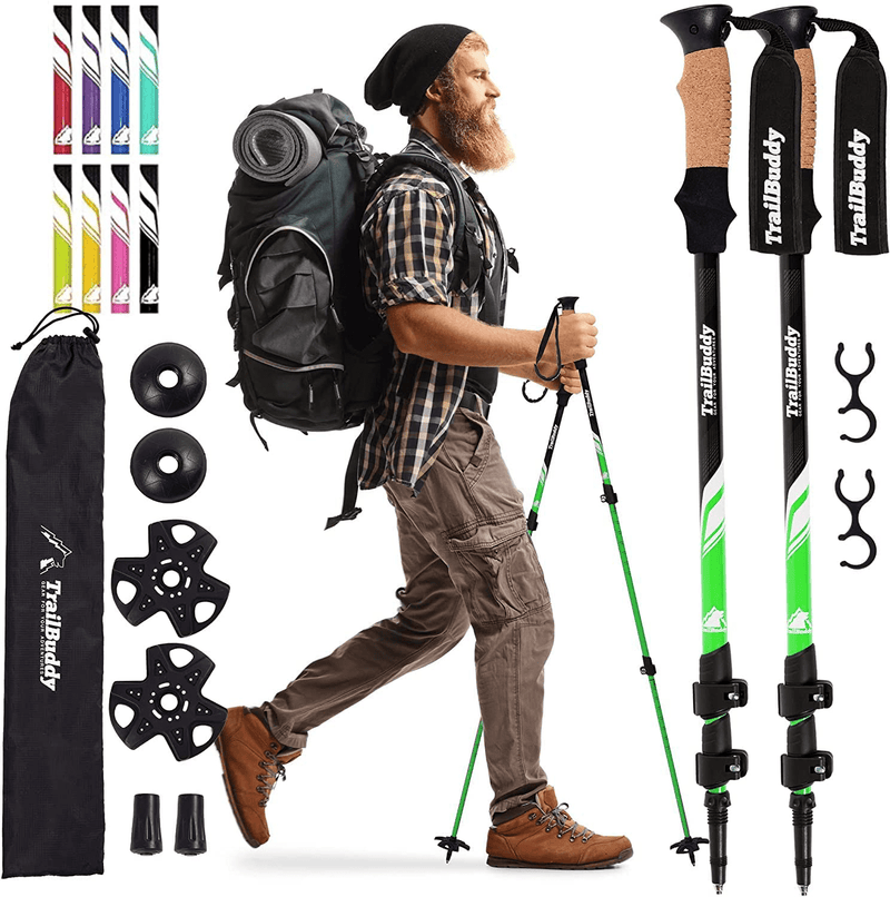 Trailbuddy Collapsible Hiking Poles - Pack of 2 Trekking Poles for Hiking, Camping & Backpacking - Lightweight, Adjustable Aluminum Walking Sticks W/ Cork Grip