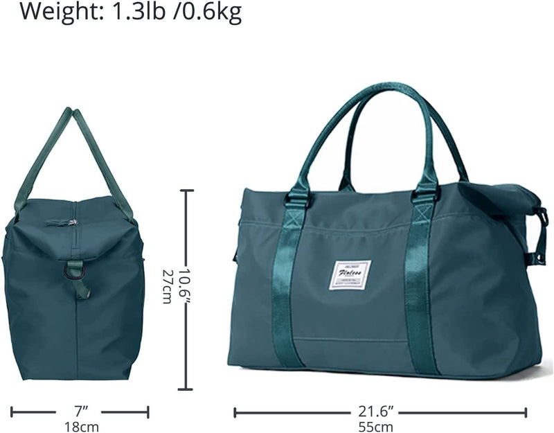 Travel Gym Bag for Women, LANBX Tote Bag Carry on Luggage Sport Duffle Weekender Overnight Bags with Wet Pocket (Dark Teal)