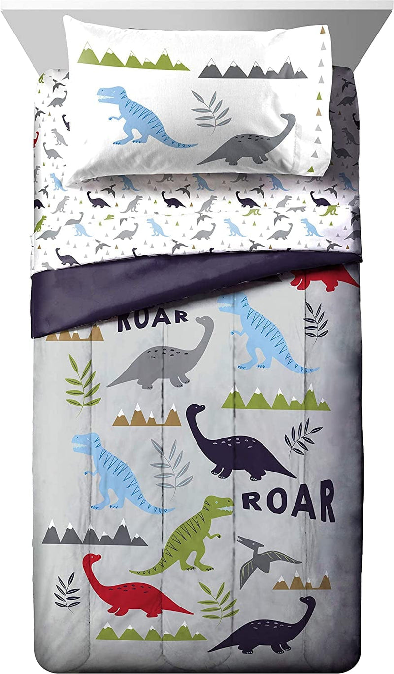 Trend Collector Dinosaur Roar 5 Piece Twin Bed Set - Includes Comforter & Sheet Set - Super Soft Fade Resistant Microfiber Bedding