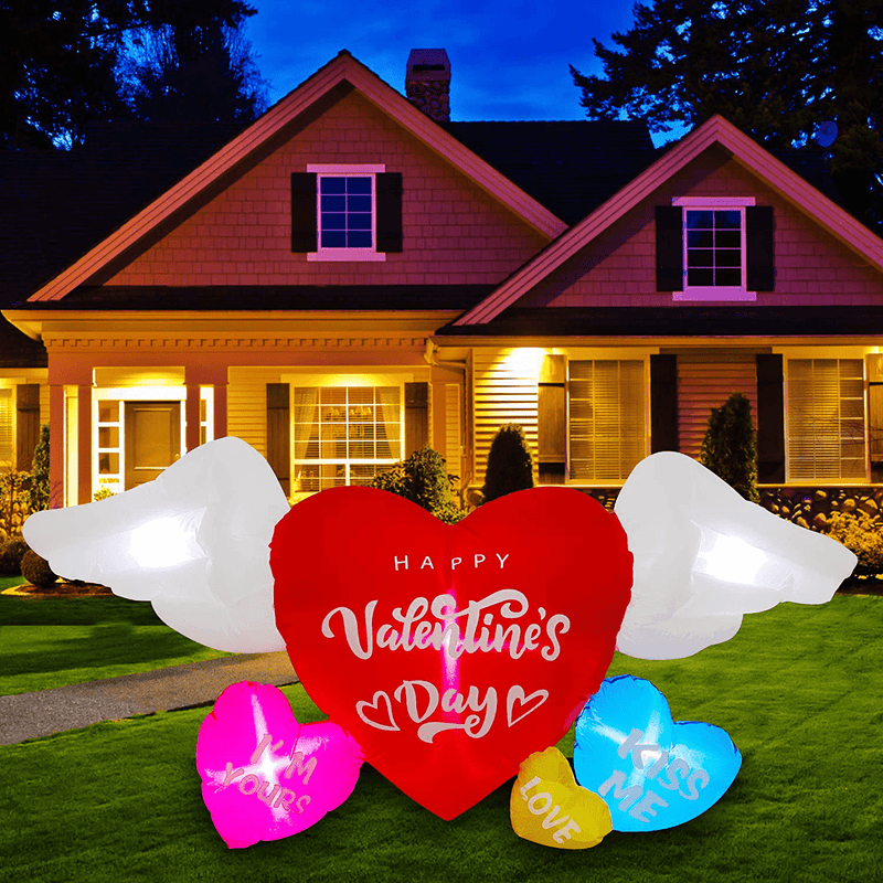 Trystway 6 Ft Valentine'S Day Inflatable Sweet Heart with Wing Decoration Candy Hearts Cluster Love Romantic Sweet Gift for Couples, LED Lights Outdoor Indoor Holiday Blow up Lighted Yard Decor