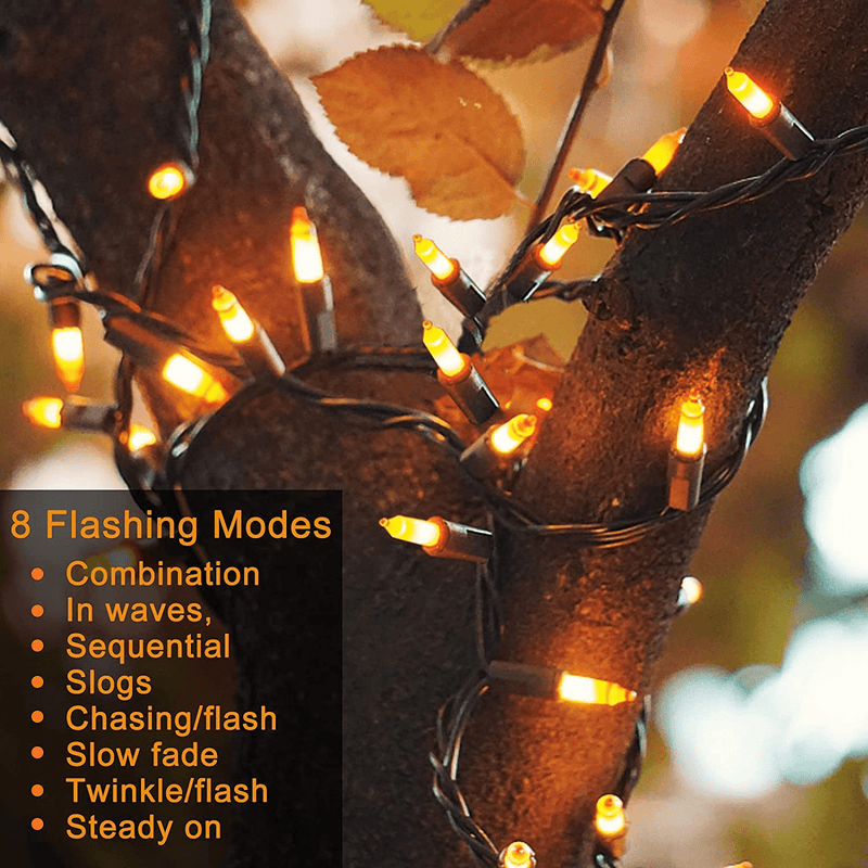 TURNMEON 2PCS Halloween Mini String Lights with Timer, Each 50Count 16.4Ft 8 Modes Battery Operated Fairy Lights Waterproof Halloween Tree Lights Decoration Indoor Outdoor Tree Yard Garden (Orange)