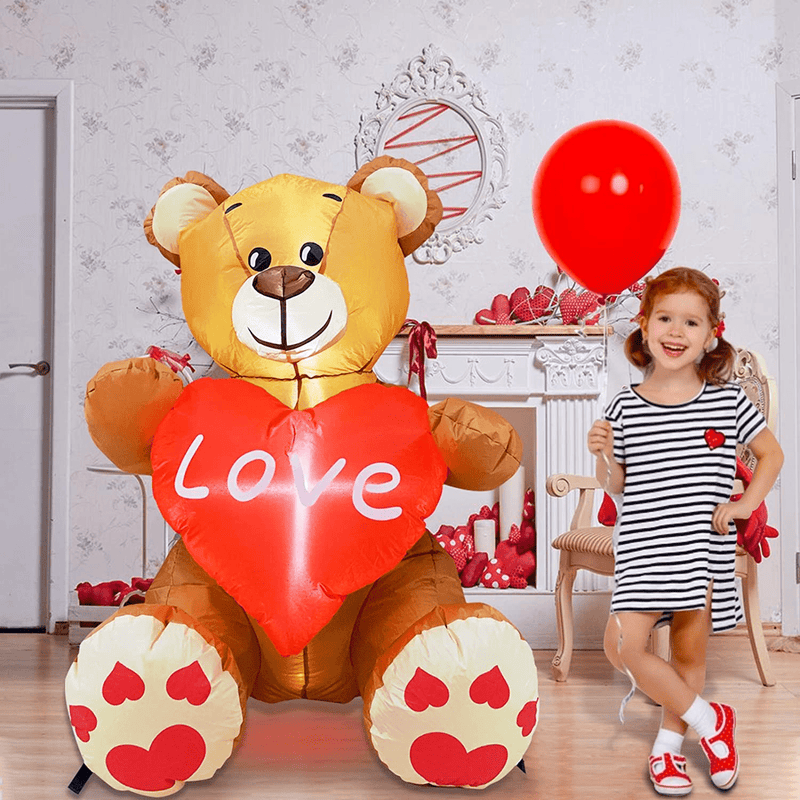 TURNMEON 3.5 Foot Inflatables Bear Valentine'S Day Decorations Outdoor Blow up Bear Holds Love Heart with Tether Stakes Led Lighted Valentines Decoration Yard Garden Home Party Decor