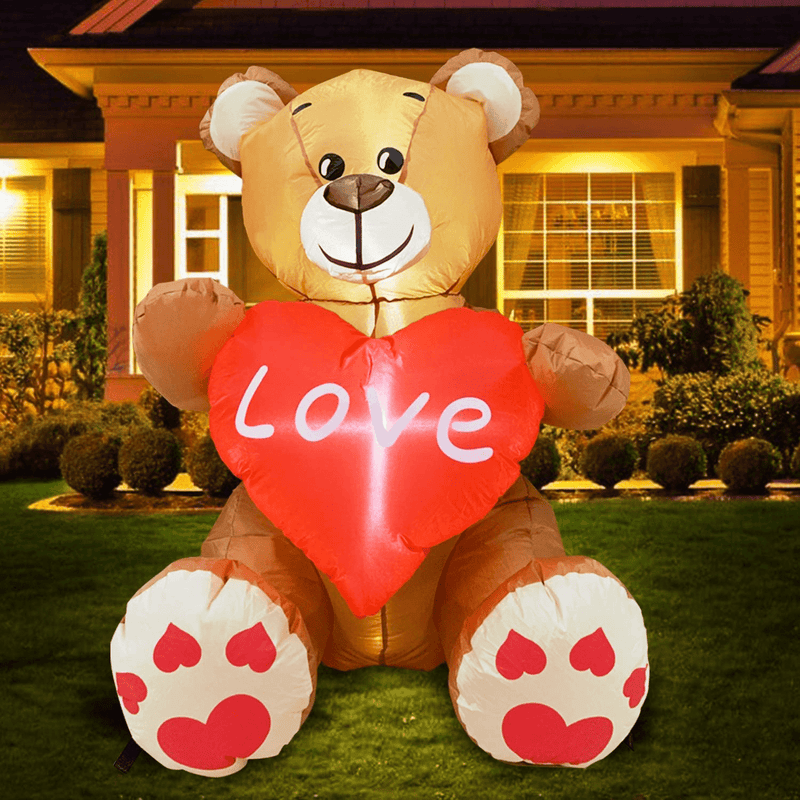 TURNMEON 3.5 Foot Inflatables Bear Valentine'S Day Decorations Outdoor Blow up Bear Holds Love Heart with Tether Stakes Led Lighted Valentines Decoration Yard Garden Home Party Decor