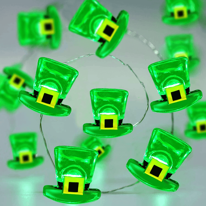 TURNMEON Leprechaun Hat String Lights St. Patrick'S Day Decorations 10 Ft 40 Led Green Fairy Lights Battery Operated St. Patrick'S Day Irish Decorations Indoor Outdoor Home Party Bedroom(Hat)