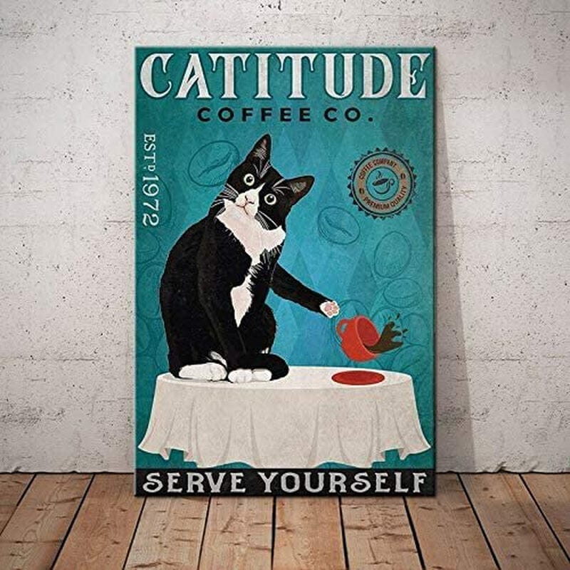 Tuxedo Cat Coffee Company Tin Sign Wall Art Valentines Day Decor Room Decor Gifts for Women 8X12 Inch