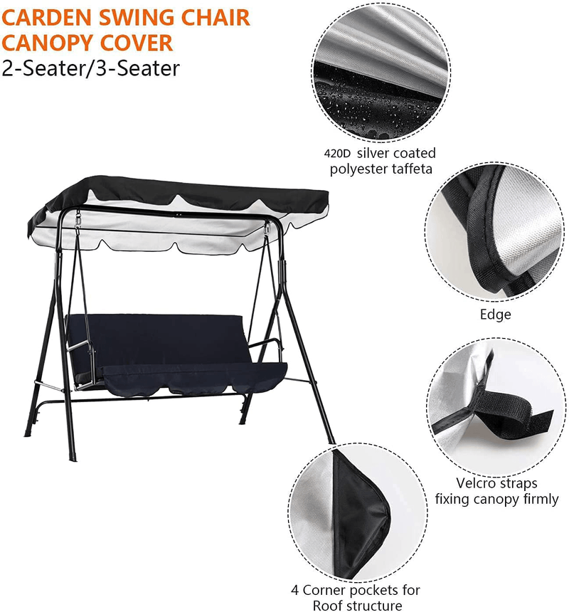 TwoPone Outdoor Swing Chair Canopy Replacement, Black 55x47in, Windproof Porch Swing Canopy Top Cover 420D Waterproof Anti-UV Swing Cover Sunshad for Outdoor Garden Patio