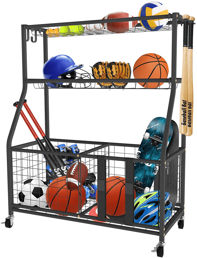Uboway Sports Equipment Storage Rack: Garage Basketball Organizer for Ball Outdoor Cart(Upgrade)