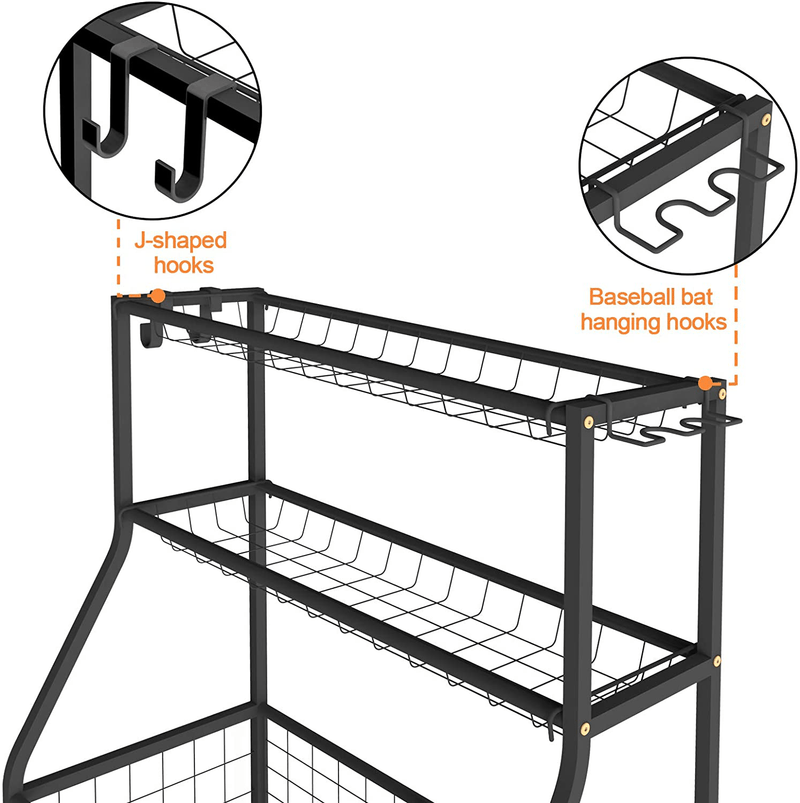 Uboway Sports Equipment Storage Rack: Garage Basketball Organizer for Ball Outdoor Cart(Upgrade)