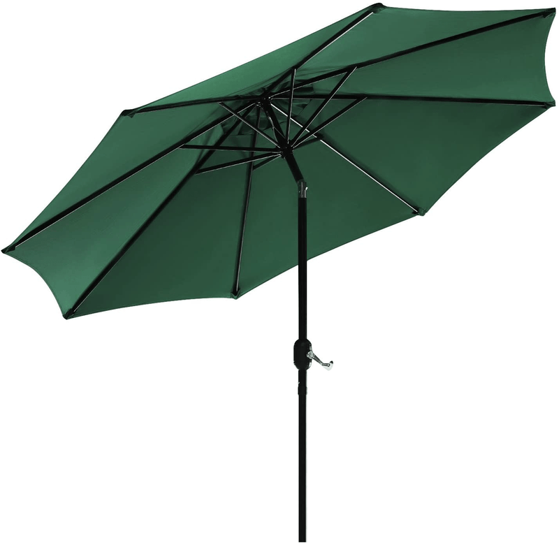 UHINOOS 9FT Patio Umbrella, Outdoor Umbrella with Crank and 8 Ribs, Polyester Aluminum Alloy Pole Tilt Button Outside Table Umbrella, Fade Resistant Water Proof Patio Table Umbrella (Green)