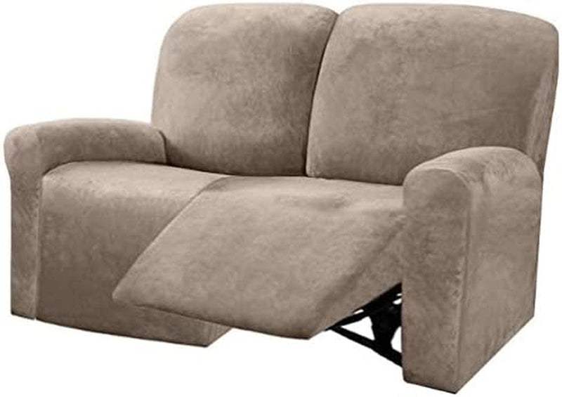 ULTICOR Reclining Love Seat Slipcover, 48" - 65" L, 6-Piece Velvet Stretch Loveseat Reclining Sofa Covers, 2 Seat Love Seat Recliner Cover, Thick, Soft, Washable (Dark Grey)