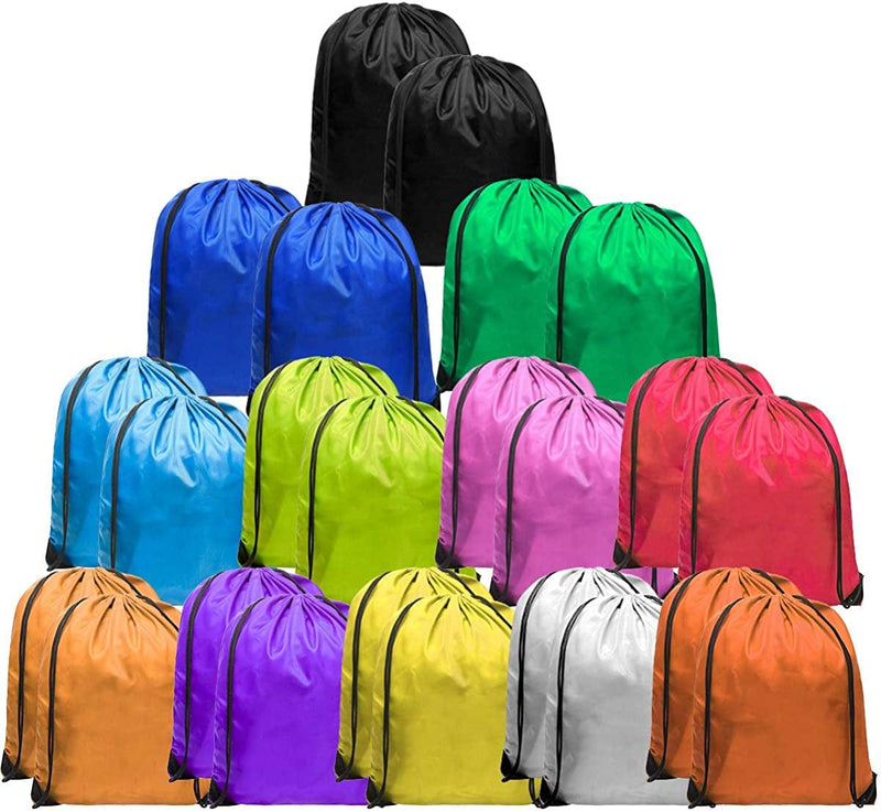 Ultraoutlet 24 Pack Nylon Drawstring Backpack Cinch Sacks Goodie Bags in Bulk for Soccer Kids Men Women Gym Sack Multi Colors