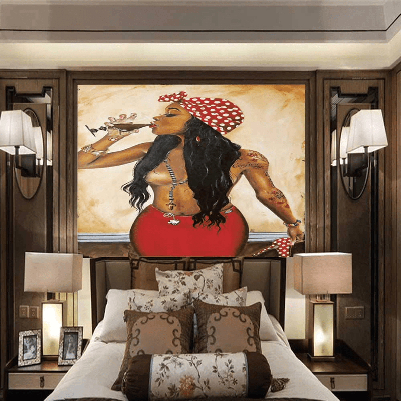 Unitendo African American Black Girl Colourful Print Wall Hanging Tapestries Indian Polyester Picnic Bedsheet Afro Wall Art Decor Hippie Tapestry, 60''X 80'' Sexy Laday.