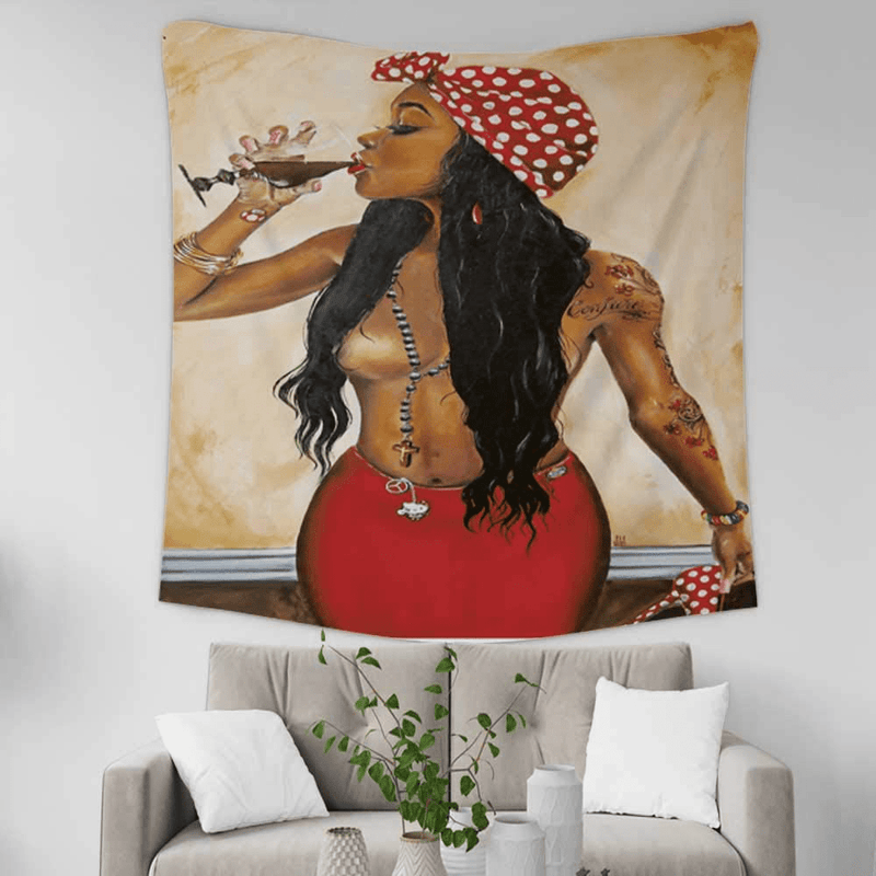 Unitendo African American Black Girl Colourful Print Wall Hanging Tapestries Indian Polyester Picnic Bedsheet Afro Wall Art Decor Hippie Tapestry, 60''X 80'' Sexy Laday.