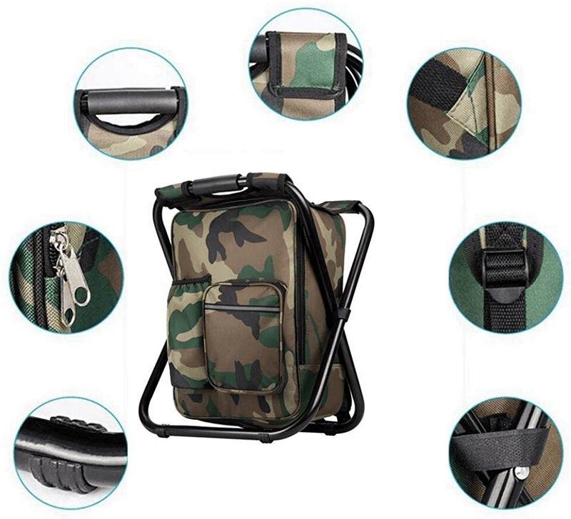 Upgraded Large Size 3 In1 Multifunction Fishing Backpack Chair, Portable Hiking Camouflage Camping Stool, Folding Cooler Insulated Picnic Bag Backpack Stool