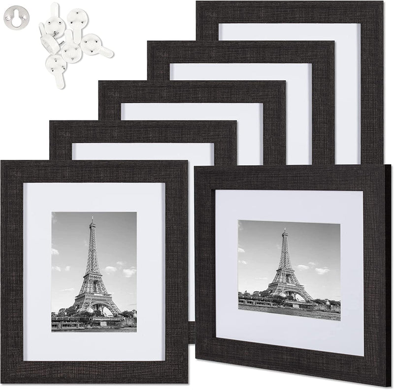 Upsimples 8X10 Picture Frame Distressed White with Real Glass, Display Pictures 5X7 with Mat or 8X10 without Mat, Multi Photo Frames Collage for Wall or Tabletop Display, Set of 6
