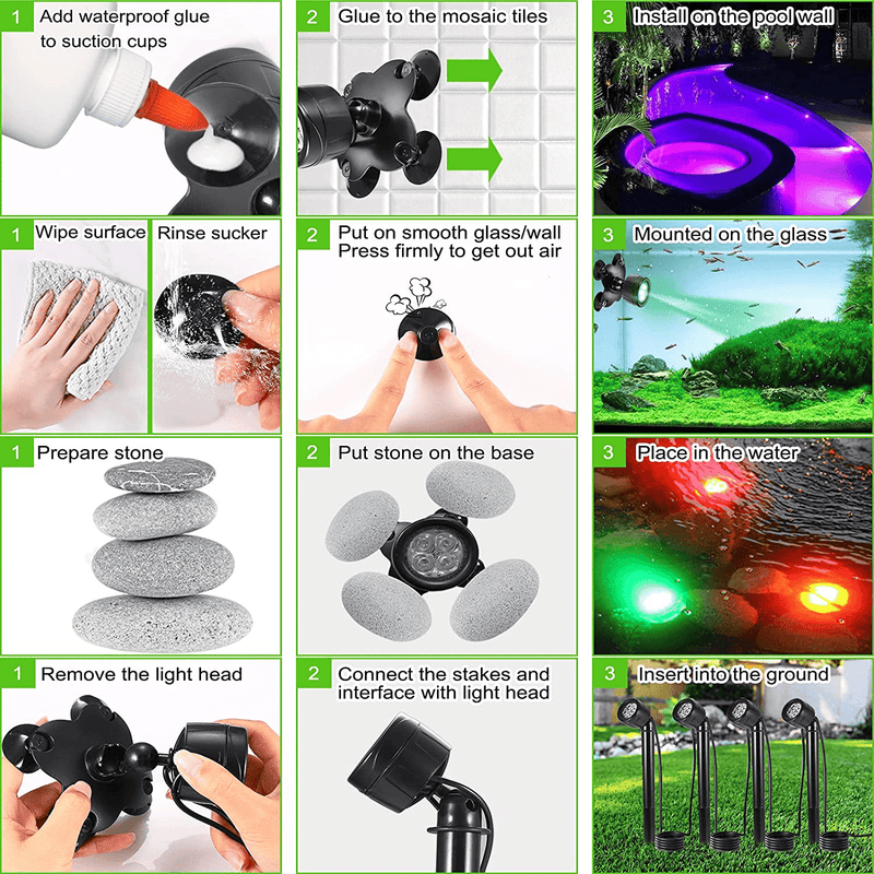 UROPHYLLA Submersible LED Pool Lights, DIY Pond Lights LED Underwater, 360° Adjustable Fountain Lights, IP68 Waterproof Low Voltage Landscape Lights for Yard Garden Pool Pond Fountain Waterfall 4 Pcs