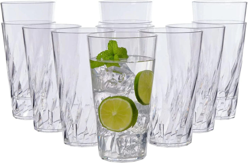 US Acrylic Palmetto 20 Ounce Plastic Stackable Water Tumblers in Clear | Value Set of 16 Drinking Cups | Reusable, Bpa-Free, Made in the USA, Top-Rack Dishwasher Safe